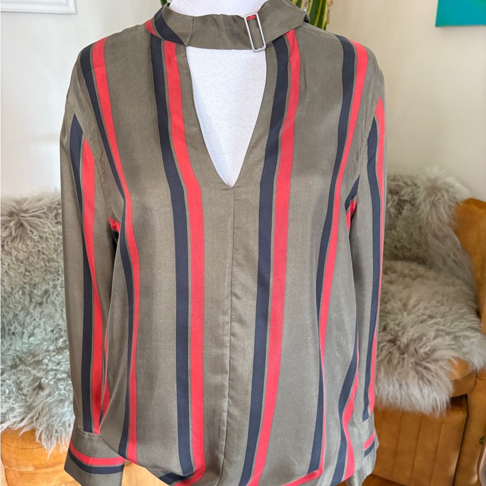 Equipment Olive Blouse with Red and Black Stripes